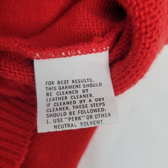 VINTAGE 80s Neiman Marcus leather bow‎ red sweater tunic with pearls L - Picture 9 of 15